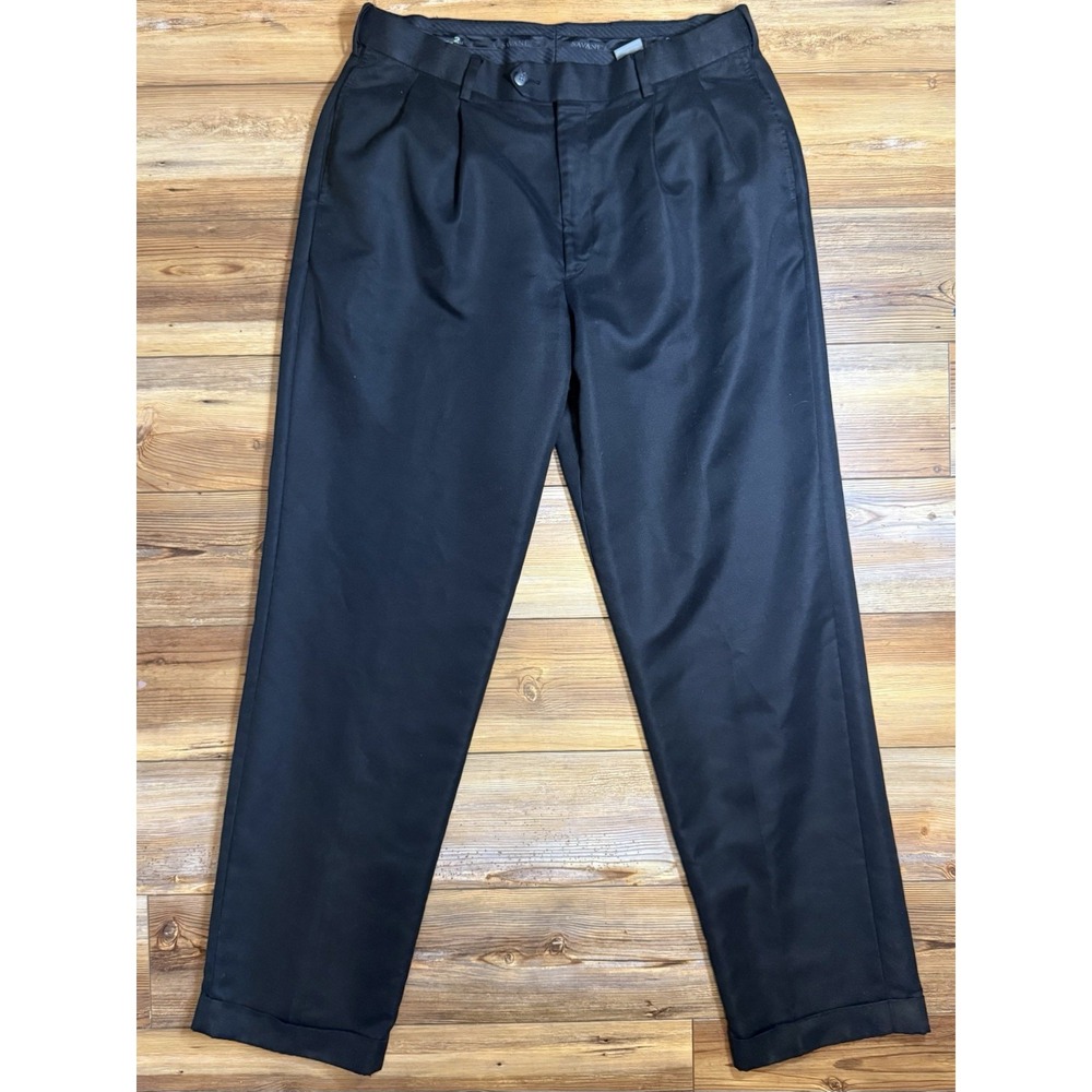 Savane Men's Dress Pants 36x34 Black Pleated Cuffed Career Business Slacks
